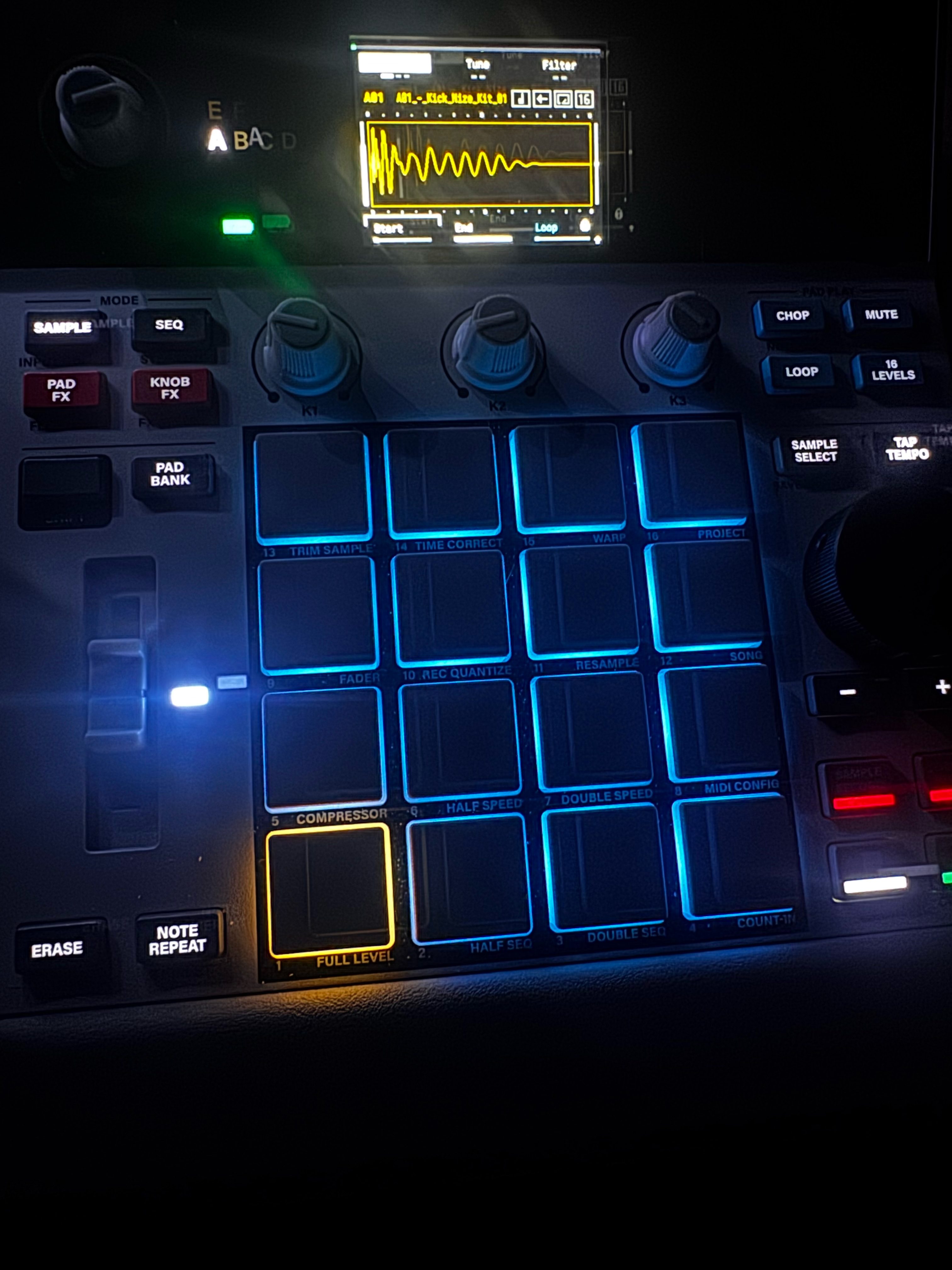 MPC pad grid and knobs